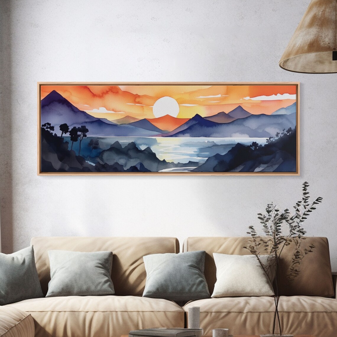 Mid-Century Mountain Sunset Watercolor Art Print - Image 4