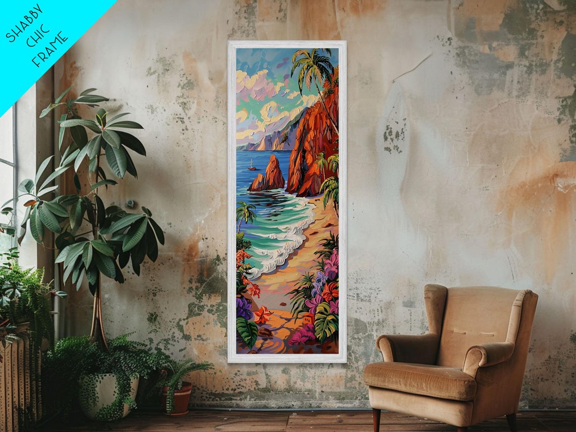 Hawaii Volcanic Cliff Cove Turquoise Surf Palm Beach Landscape Poster - Image 3