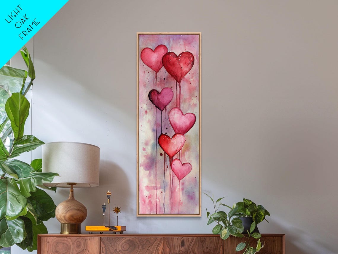Dripping Heart Balloons Pink Watercolor Romantic Valentine Wall Art