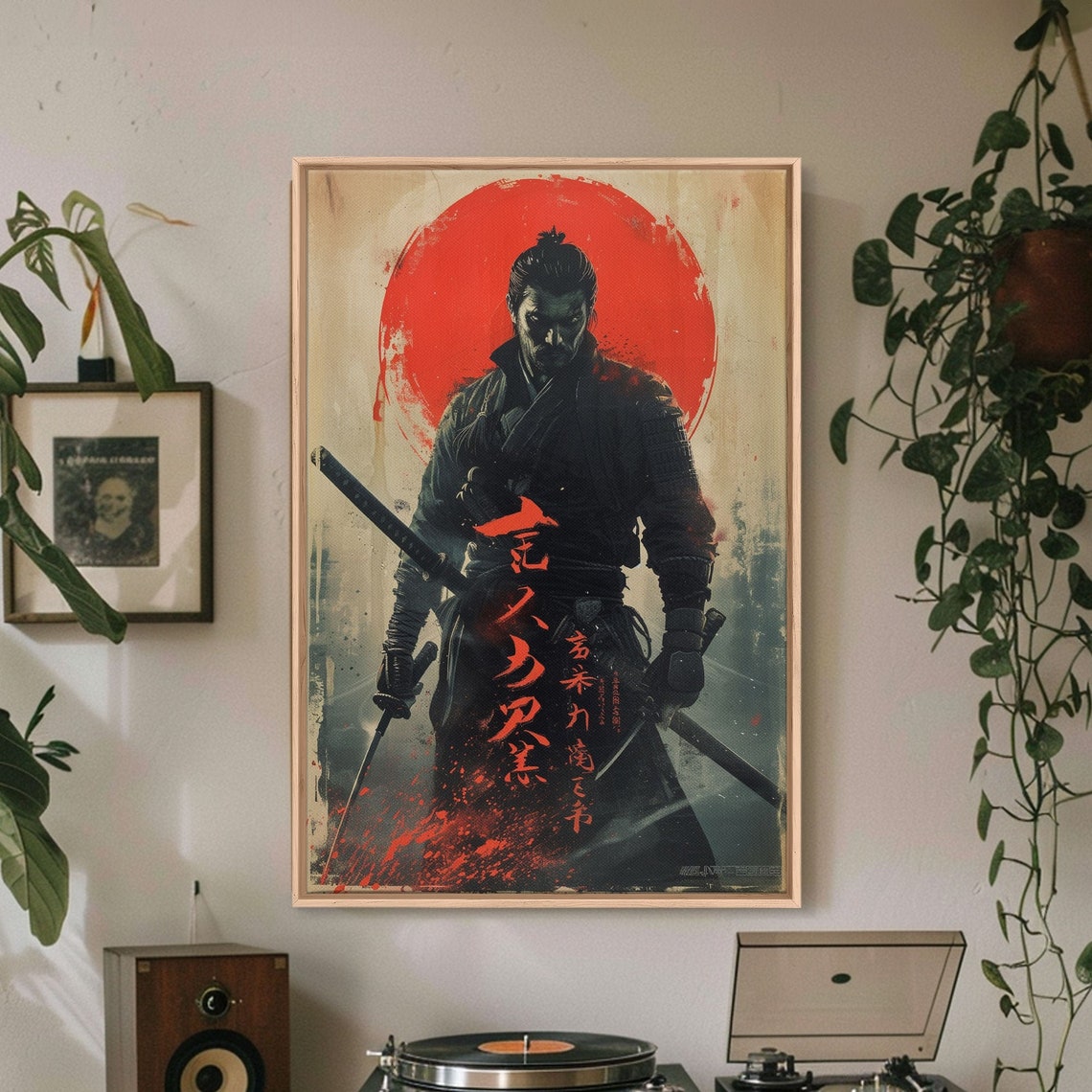 Dark Samurai Blood Red Moon Katana Warrior Japanese Ink Wall Art - Image 5