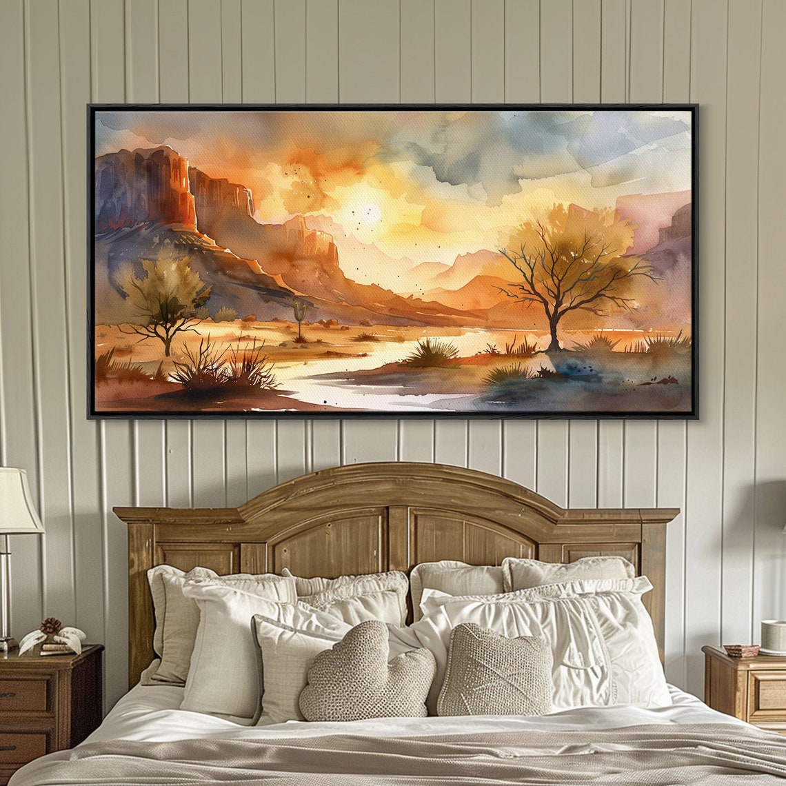 Serene Desert Canyon Sunset River Red Rock Watercolor Landscape Poster - Image 3