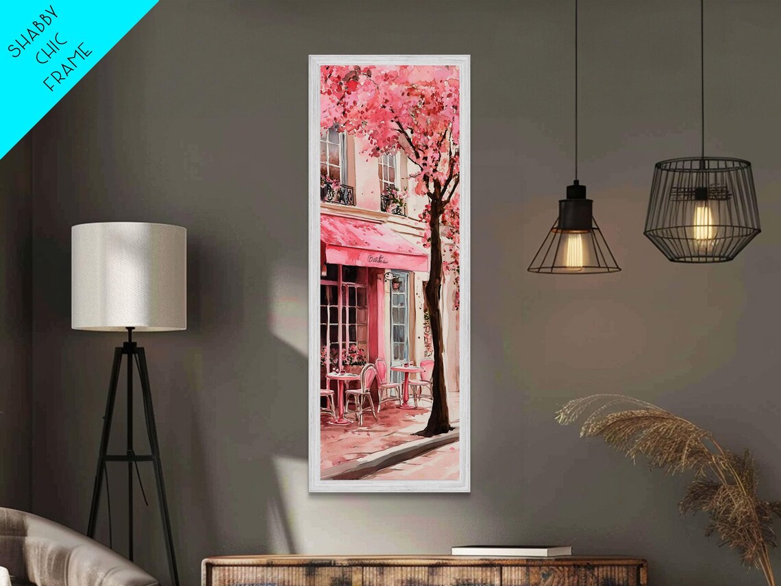 Parisian Cafe Pink Blossom Street Scene France Travel Poster - Image 4