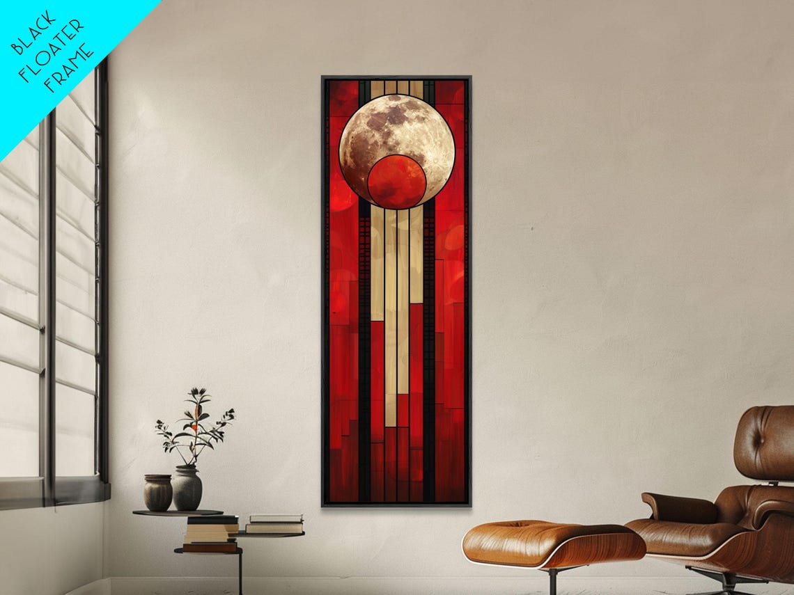 Geometric Sun Moon Celestial Art Red Beige Modern Tall Print - Image 6