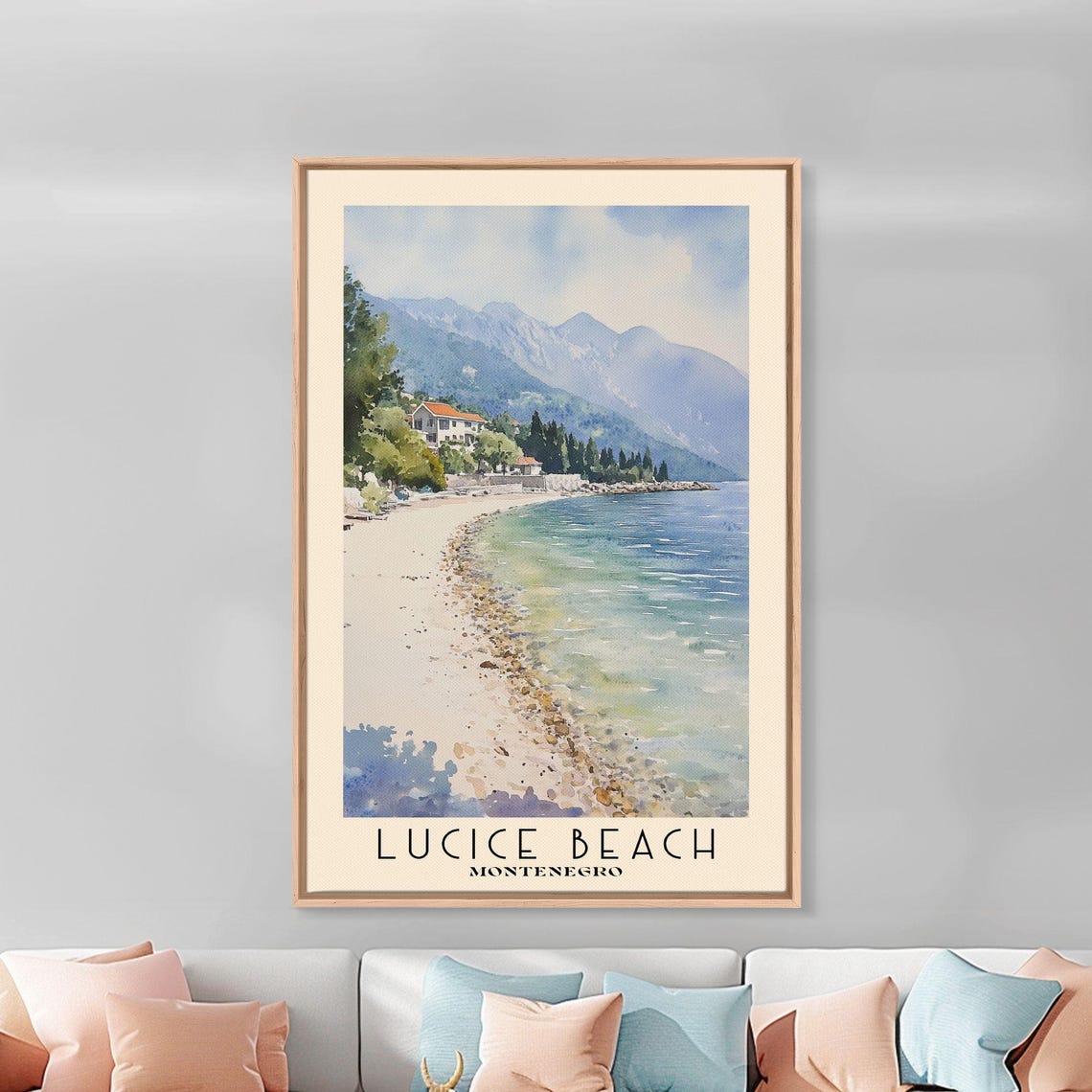 Lucice Beach Montenegro Pebble Cove Turquoise Sea Mountain View Poster - Image 4