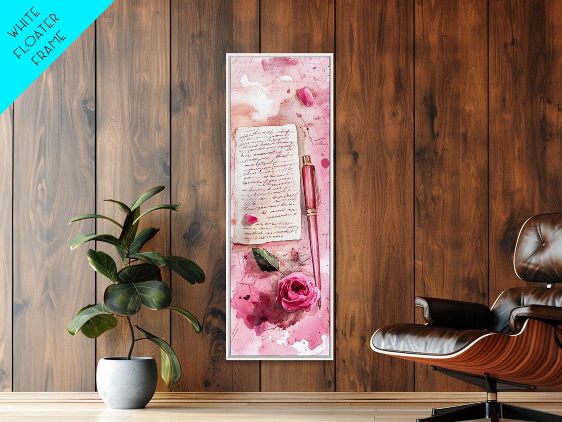 Romantic Love Letter With Rose And Pink Pen Watercolor Wall Art
