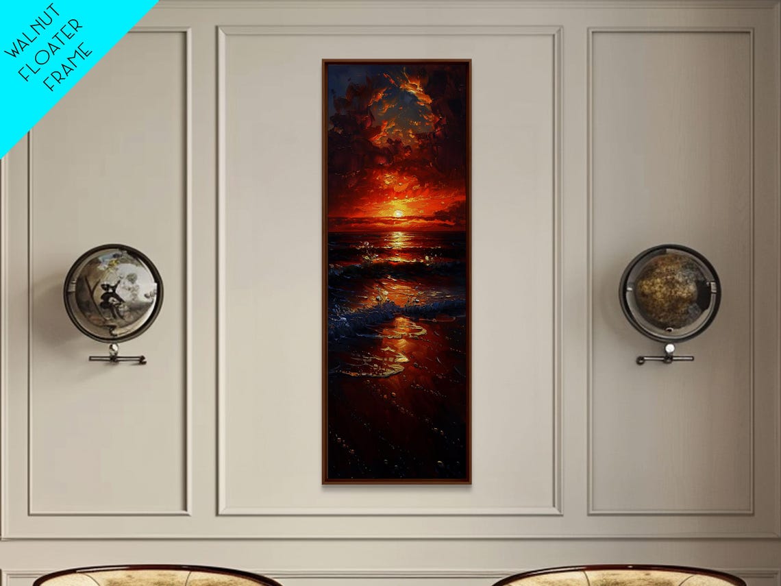 Fiery Sunset Beach Ocean Reflection Dramatic Waves Wall Print - Image 5