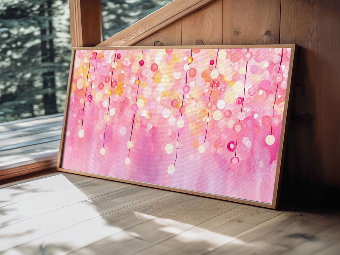 Pink Fairy String Lights Bokeh Watercolor Magical Glow Night Poster - Image 6