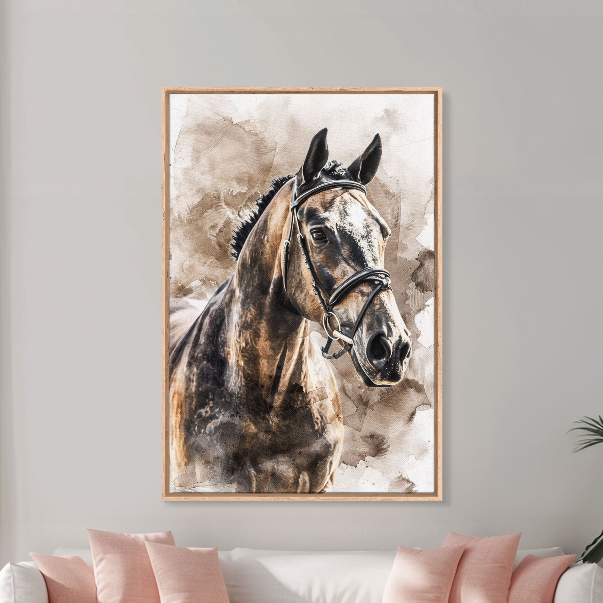 Majestic Brown Horse Head Watercolor Bridle Sepia Equestrian Poster - Image 3
