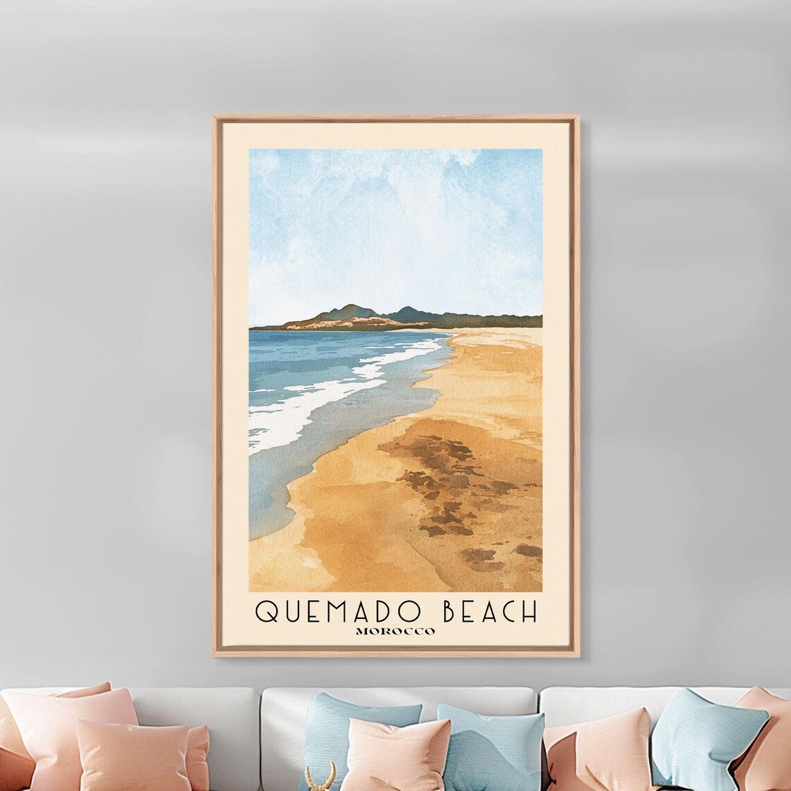Quemado Beach Morocco Golden Sands Rolling Surf Watercolor Travel Poster - Image 3