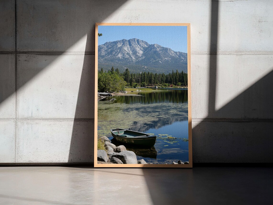 Mountain Lake Wooden Rowboat Pine Forest Serene Reflection Nature Travel Poster - Image 2