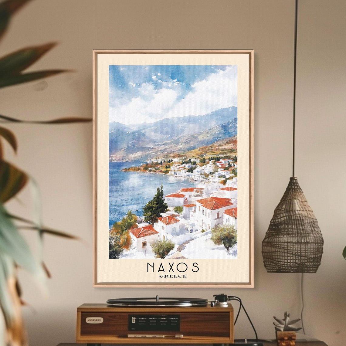 Naxos Greece White Village Red Roofs Bay View Watercolor Travel Poster - Image 2