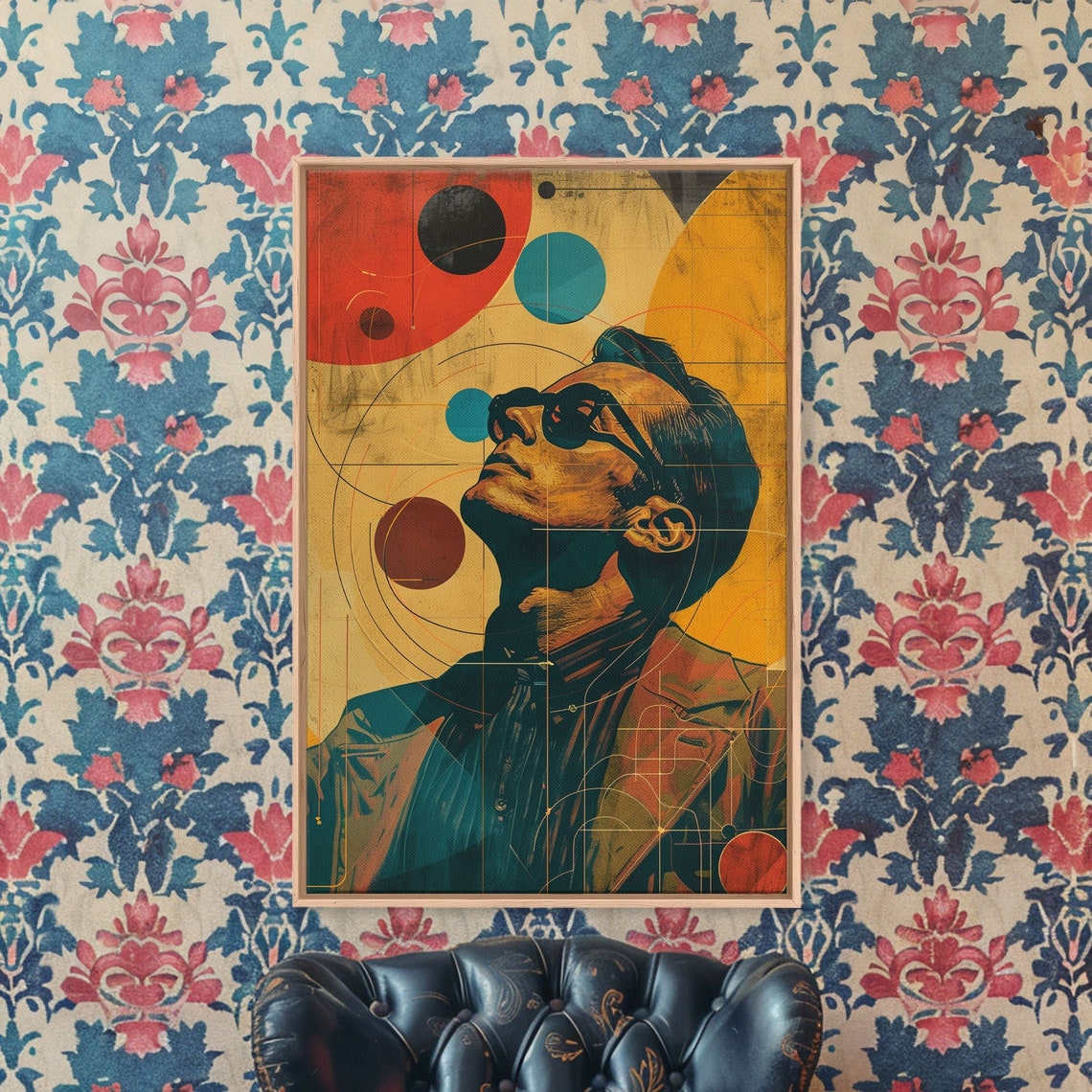 Colorful Art Deco Man Sunglasses Abstract Geometric Pop Wall Art