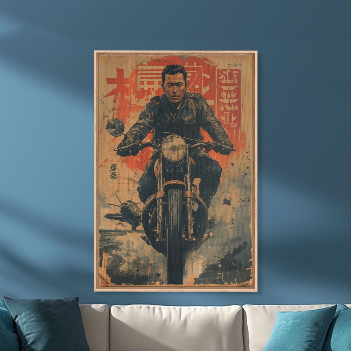 Motorcycle Rider Vintage Japanese Movie Poster Action Print Wall Art