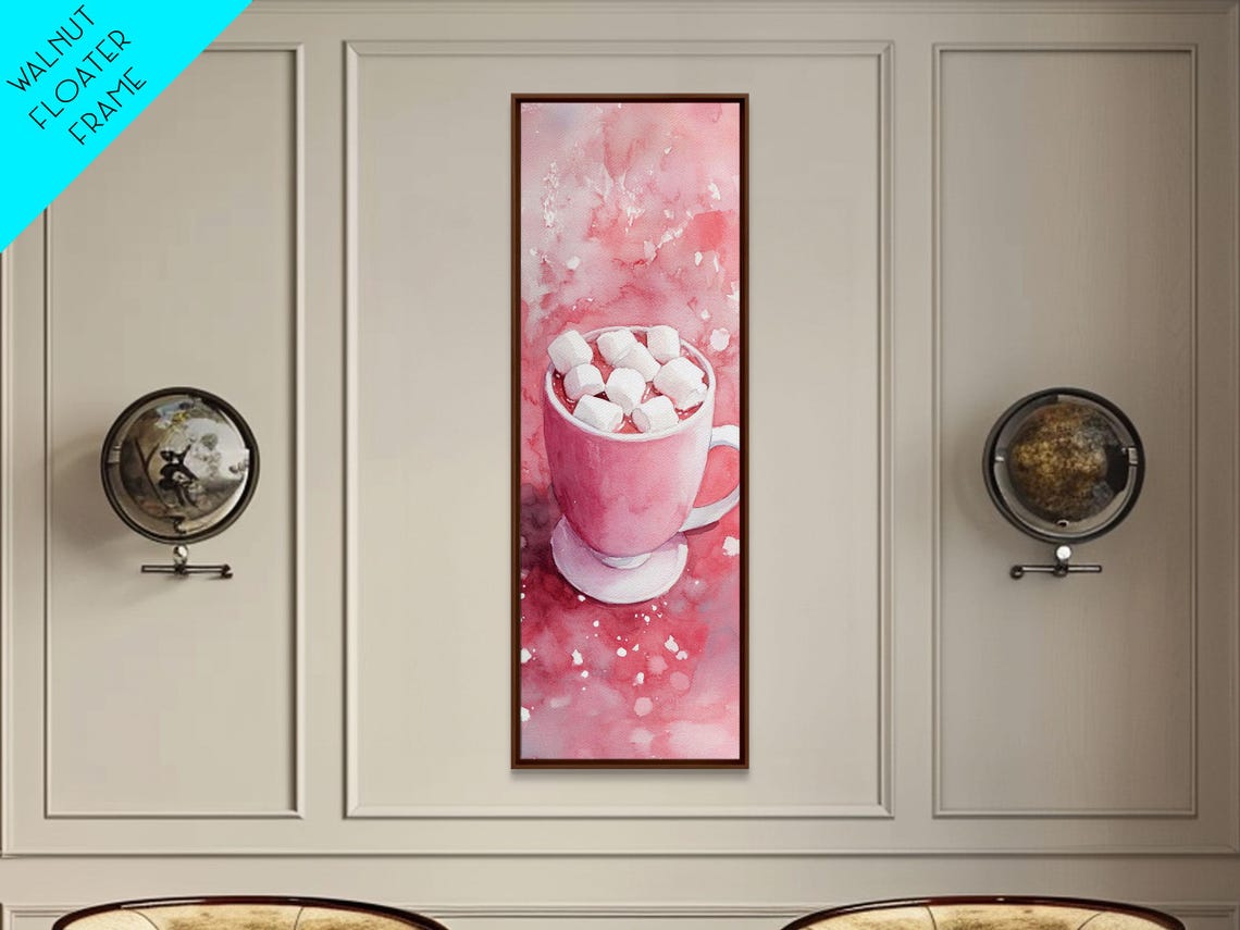 Pink Hot Cocoa Mug With Marshmallows Watercolor Cozy Winter Wall Art - Image 5