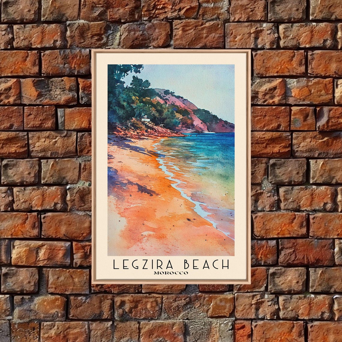 Legzira Beach Morocco Red Cliffs Turquoise Sea Watercolor Poster - Image 5
