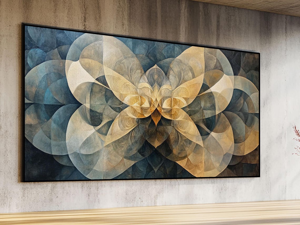 Symmetrical Abstract Framed Print Geometric Wall Art Wabi Sabi Decor Moody Minimalist Artwork Idea Bedroom Horizontal Design - Image 3