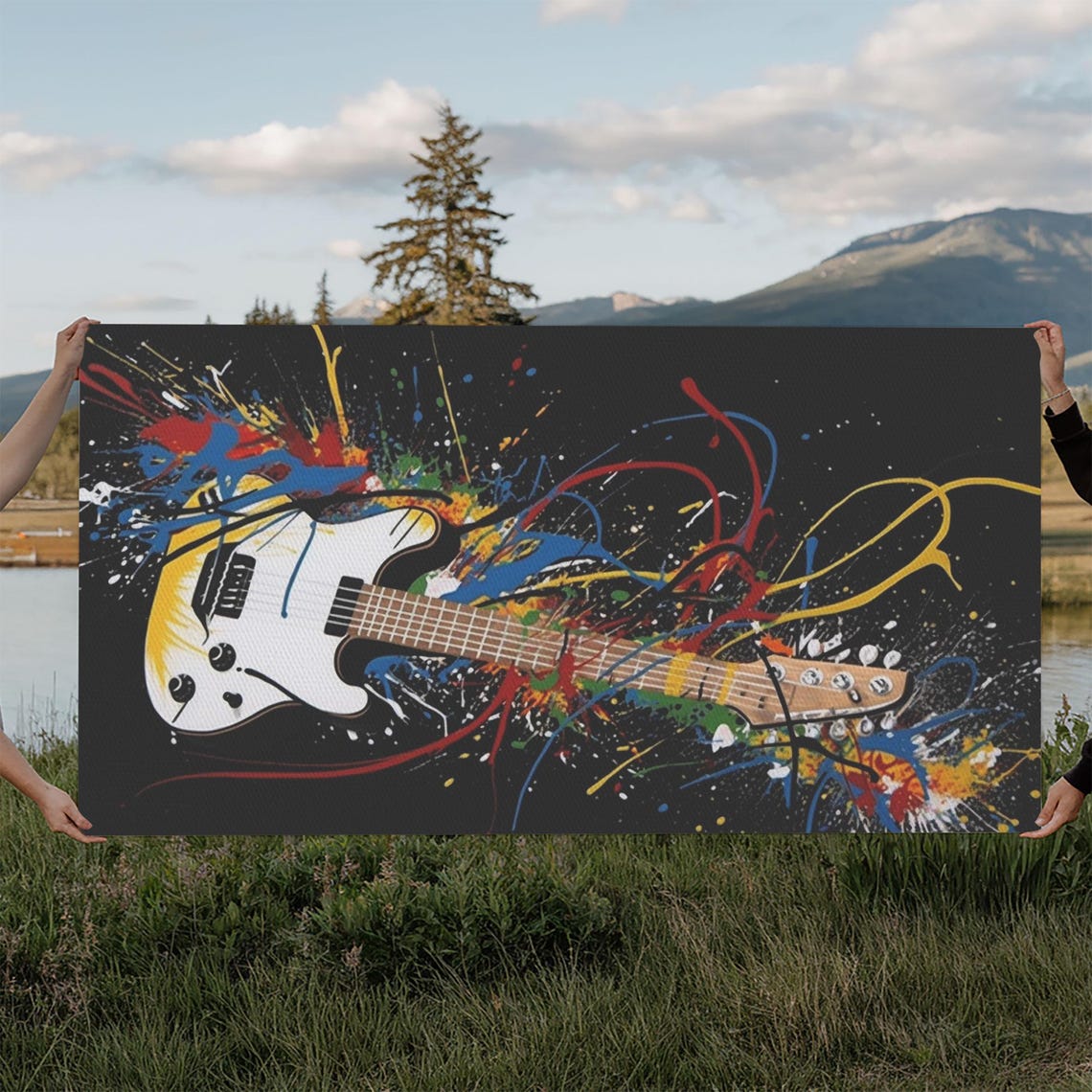 Colorful Electric Guitar Paint Splatter Rock Music Graffiti Wall Art