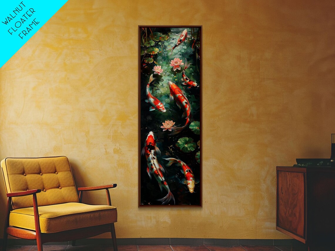 Mystic Forest Pond Koi Fish Boho Farmhouse Wall Art Framed Print Tall Art Japanese Style Art - Image 4