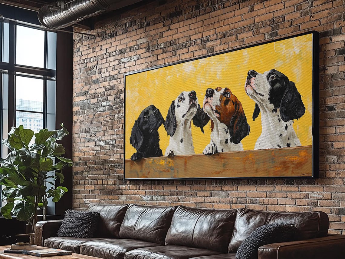 Neutral Boho Vintage Dog Oil Painting Print Funky Home Decor Kitsch Wall Art Hunting Dog Oil Painting Antique Art Decor Vintage Art