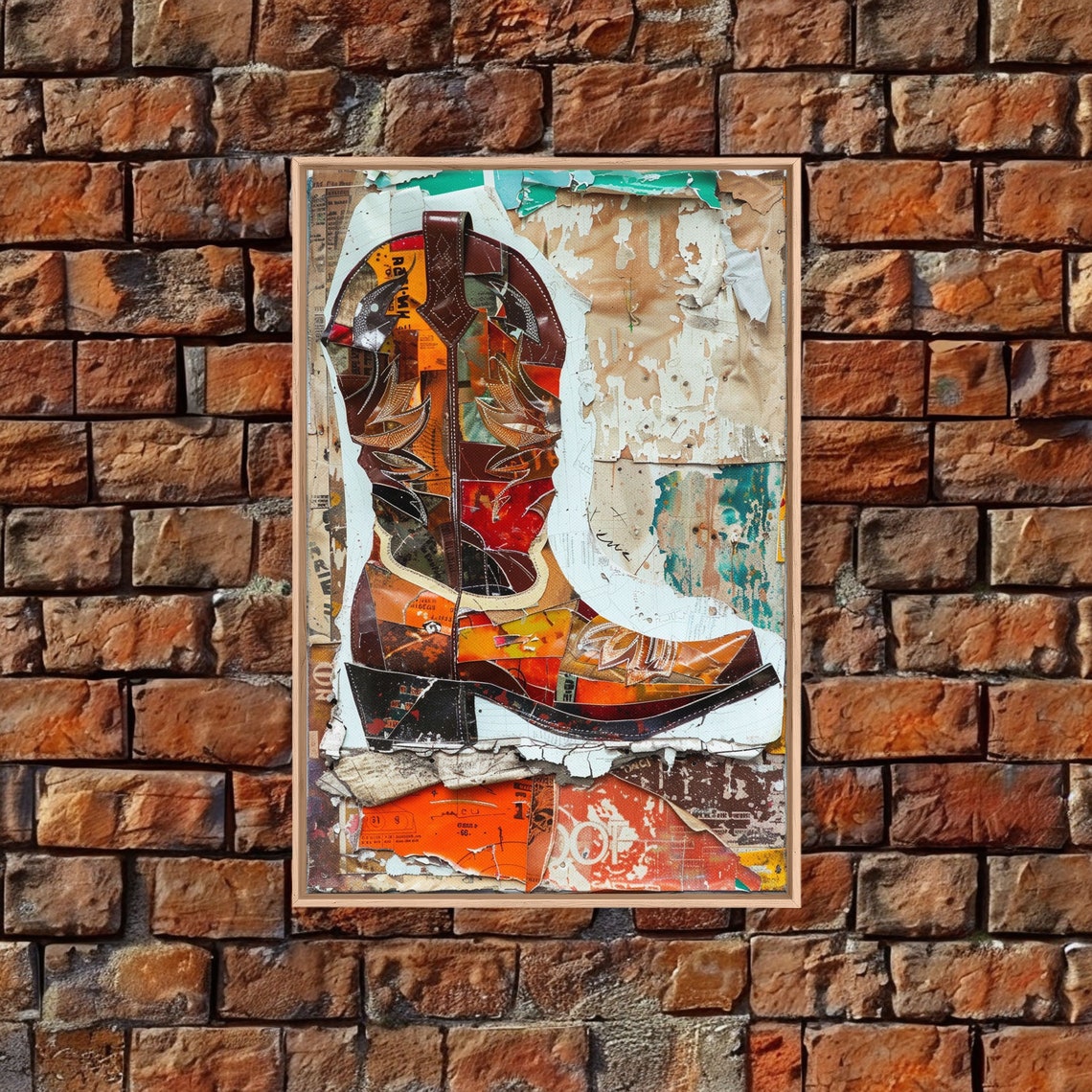 Vintage Western Boot Collage Art On Distressed Background Poster - Image 4