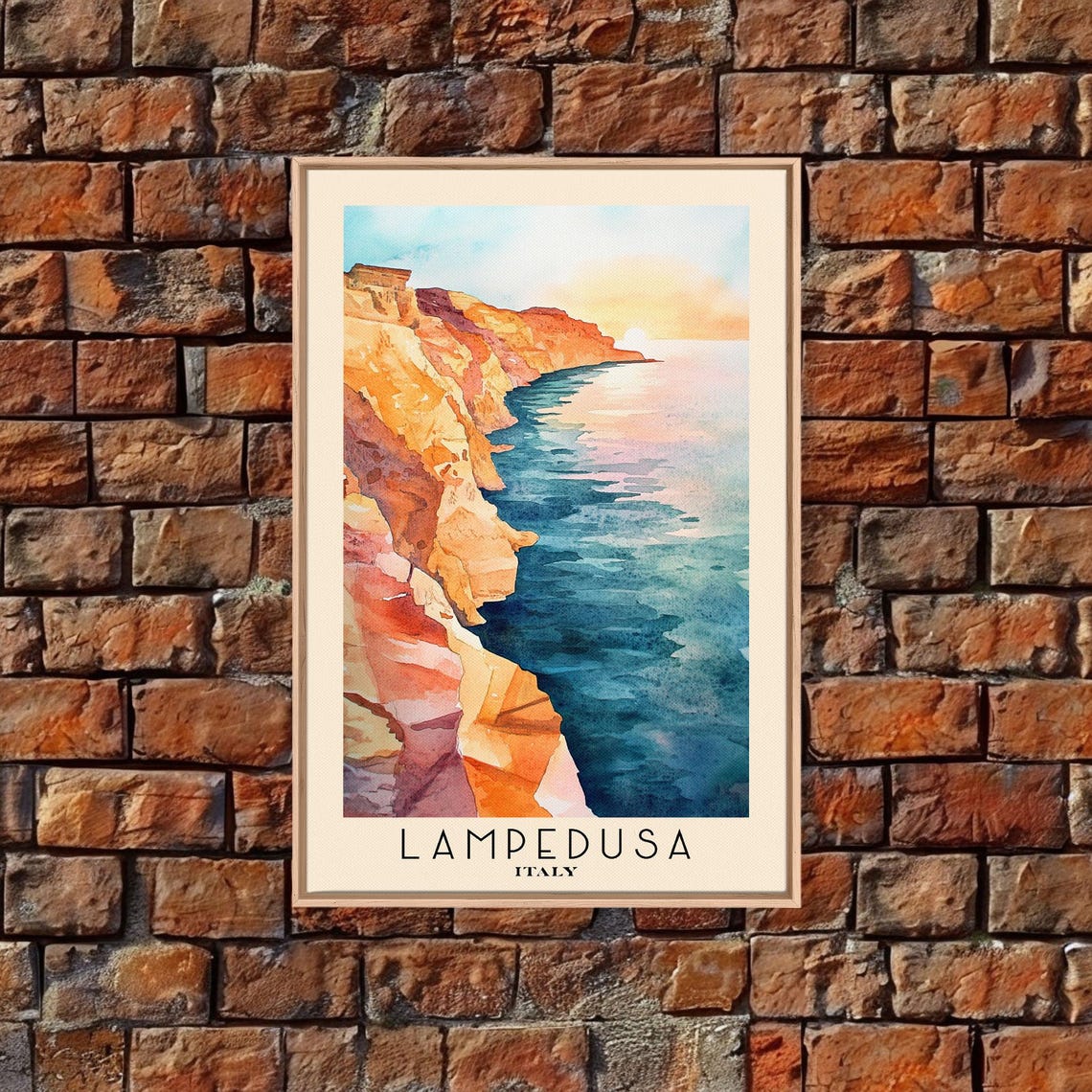 Lampedusa Italy Sunset Cliffs Golden Coastline Watercolor Poster - Image 5