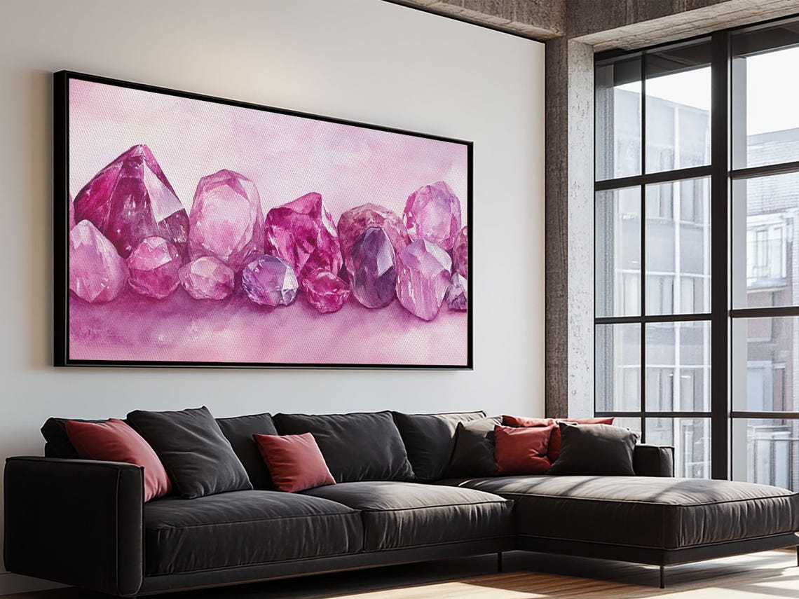 Pink Amethyst Gemstones Watercolor Row Sparkling Crystal Design Poster - Image 4