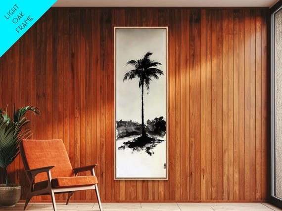 Print Black And White Palm Tree Painting Minimalist Tropical Wall Art Wabi Sabi Art Above Couch Decor Tall Skinny Art Print
