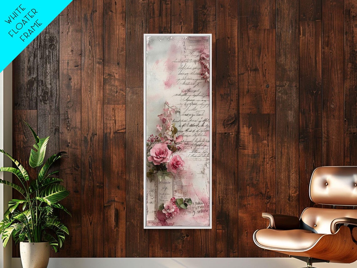 Pink Roses French Script Letters Vintage Romantic Floral Wall Art - Image 6