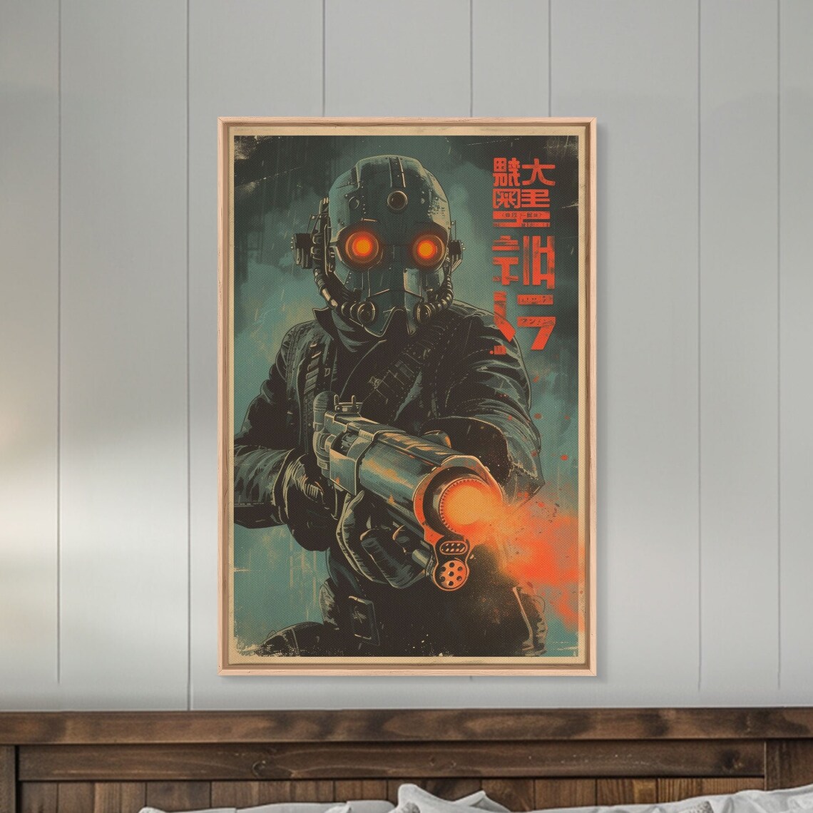 Sci Fi Gas Mask Soldier Glowing Eyes Japanese Poster Art Print - Image 2