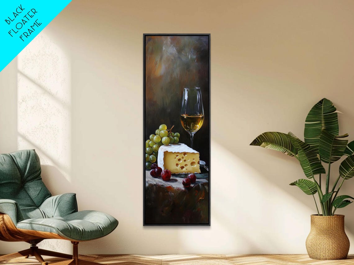 White Wine Glass Swiss Cheese and Grapes Still Life Art Print - Image 2