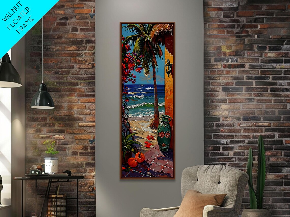 Coastal Terrace Ocean View Palm Tree Bougainvillea Doorway Travel Poster - Image 5