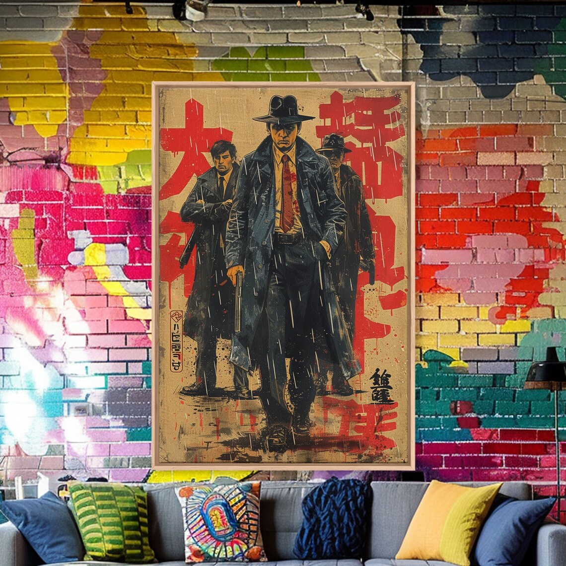Japanese Noir Gangster Rain Trench Coat Detective Comic Wall Art - Image 3