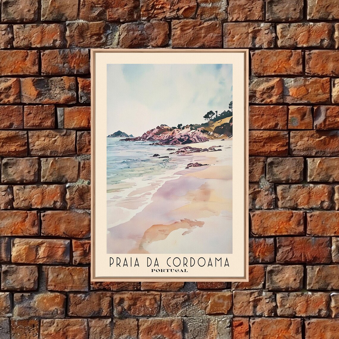 Praia da Cordoama Portugal Pastel Sand Pink Rocky Cove Watercolor Poster - Image 4