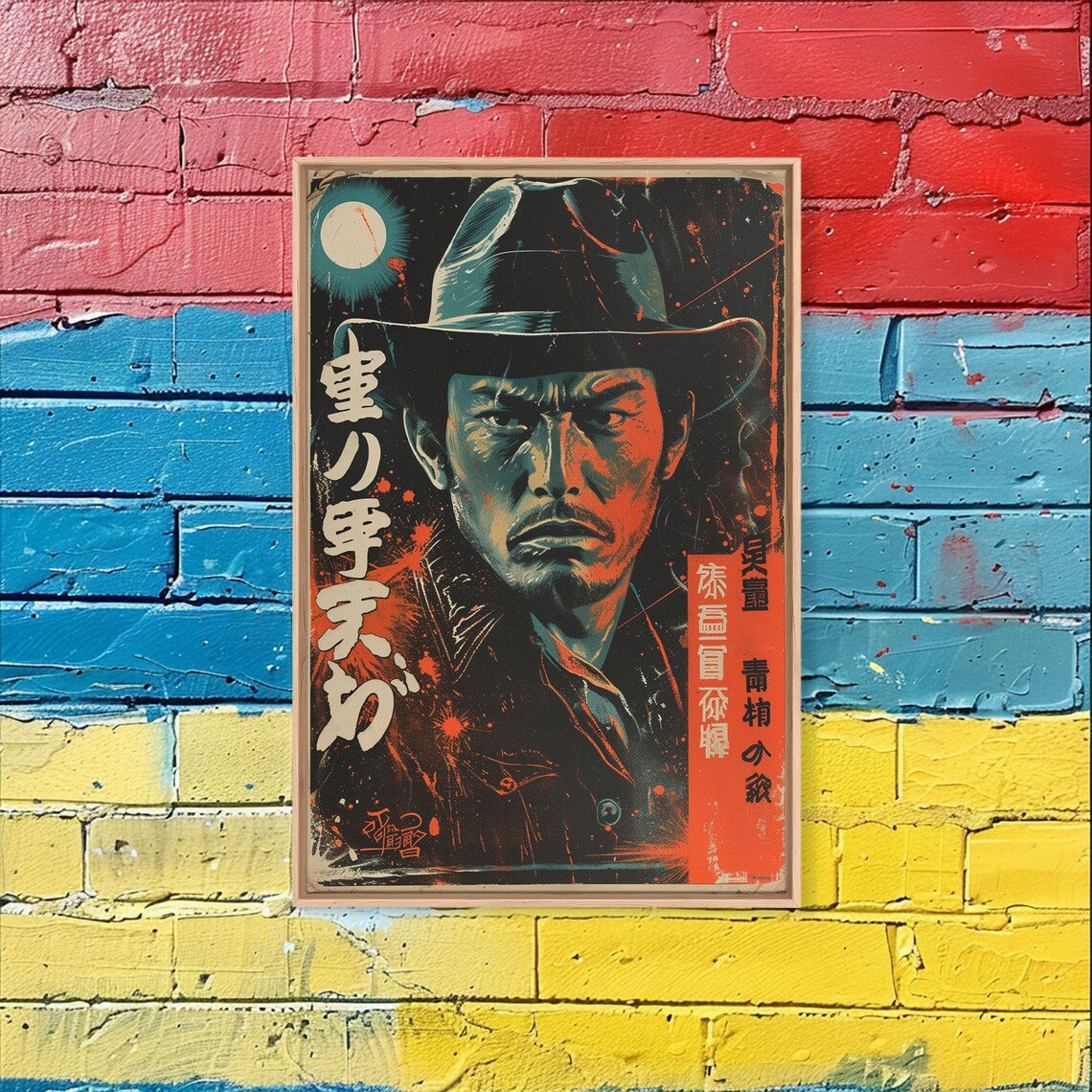 Japanese Detective Noir Movie Poster Man in Fedora with Moonlight Art - Image 5