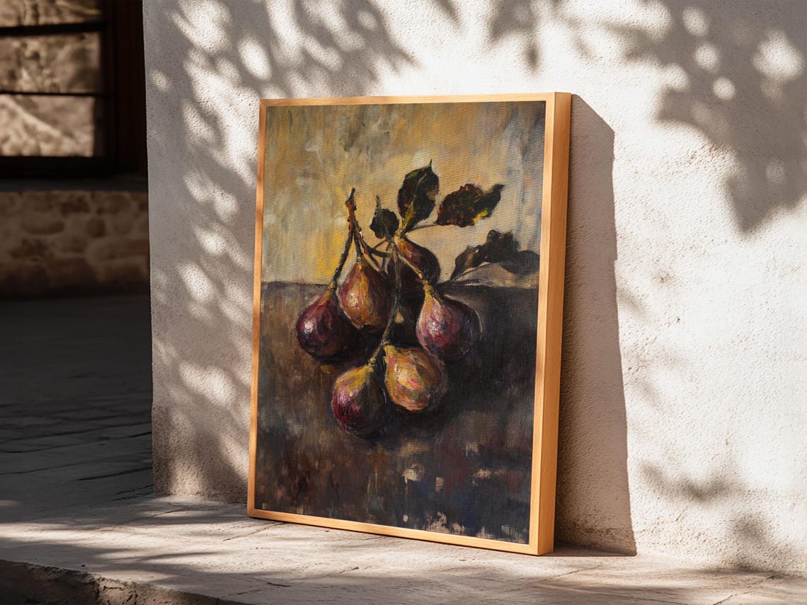 Moody Fig Still Life Vintage Oil Painting Dark Kitchen Wall Art Print - Image 6