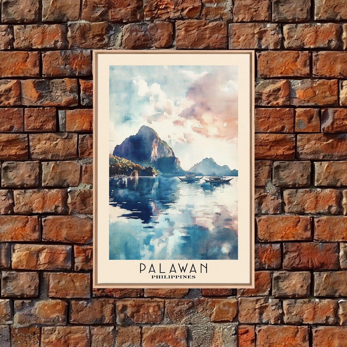 Palawan Philippines Limestone Karst Cliffs Boats Calm Lagoon Travel Poster - Image 4