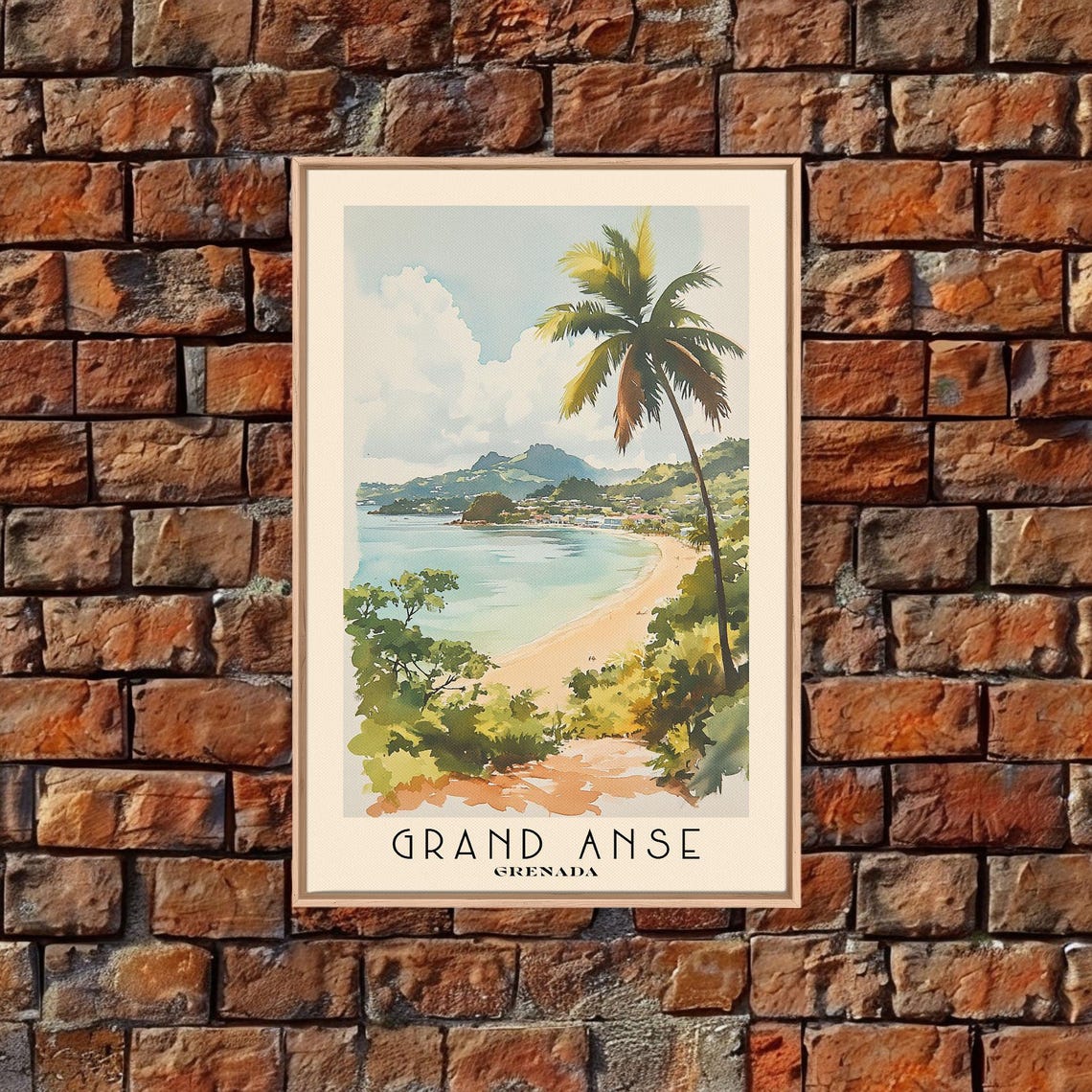 Grand Anse Grenada Crescent Bay Hilltop View Palm Watercolor Poster - Image 4