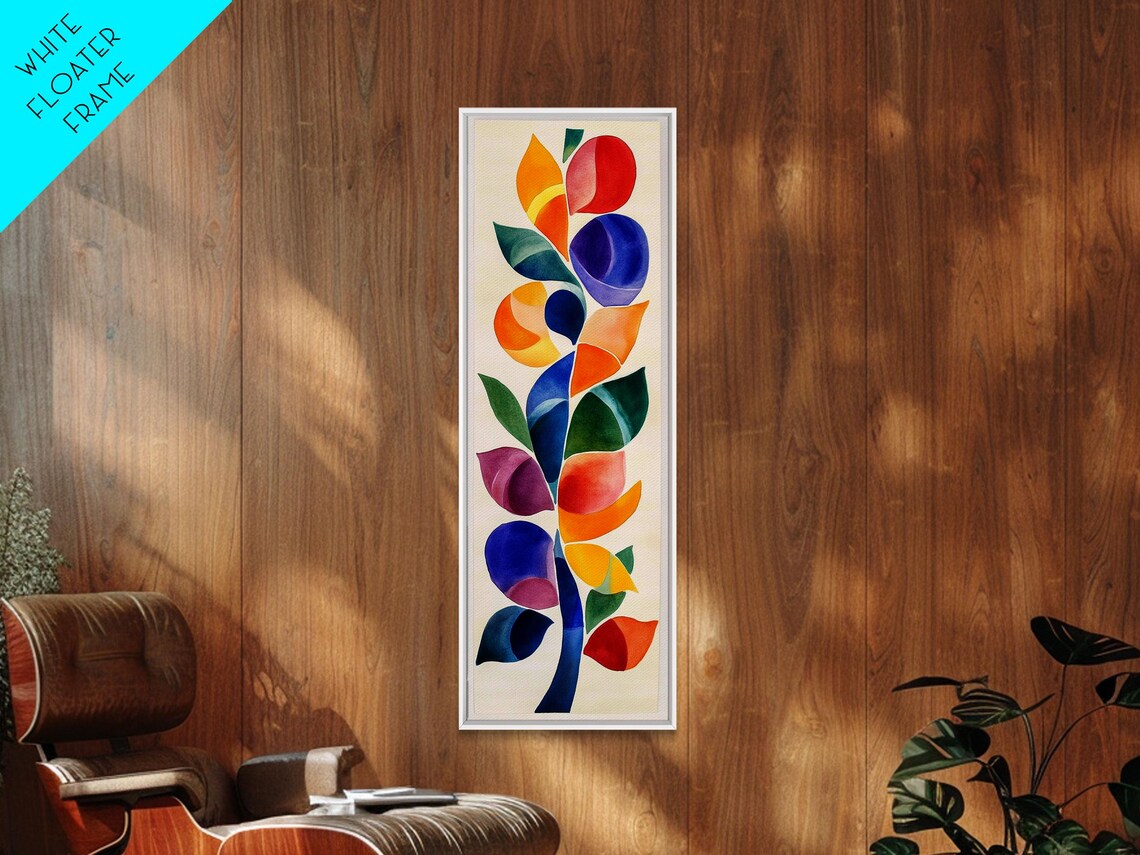 Colorful Watercolor Leaves Botanical Matisse Inspired Vertical Art Poster - Image 3