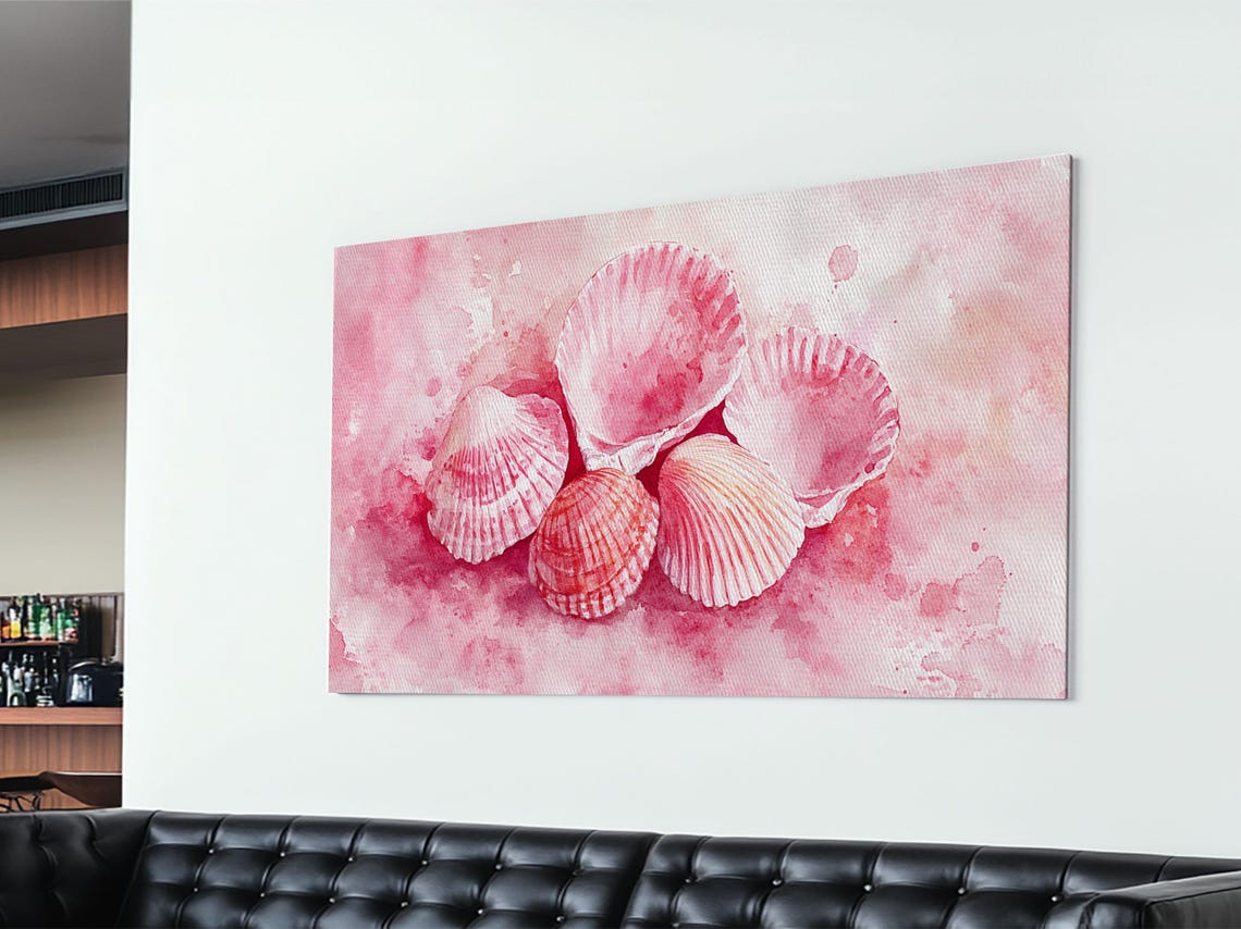 Pink Seashells Watercolor Painting Scallop Shells Coastal Beach Poster - Image 3