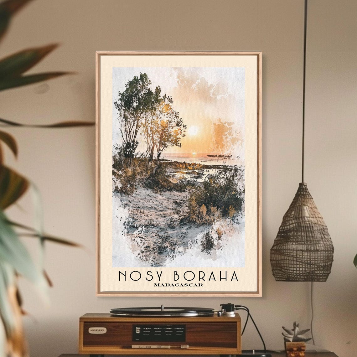 Nosy Boraha Madagascar Sunset Beach Tree Silhouette Watercolor Poster - Image 2