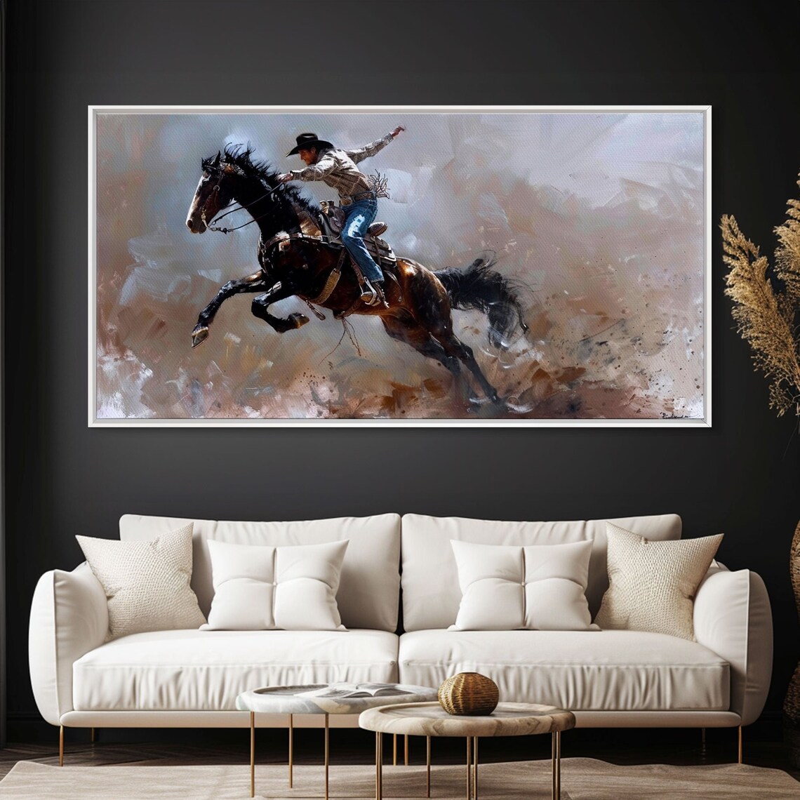 Rodeo Cowboy On Rearing Bucking Horse Dusty Action Western Art Poster