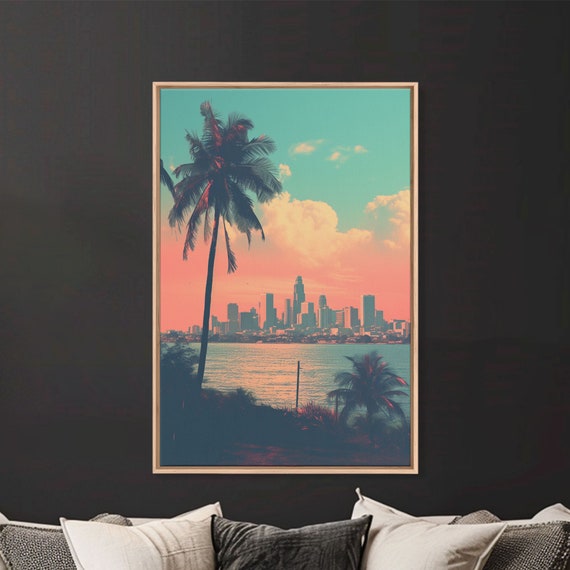 Cityscape Wall Art Tropical Wall Art Palm Tree Art Print Wall Hanging Portrait Art City Wall Art Gifts For Grandma Office Art