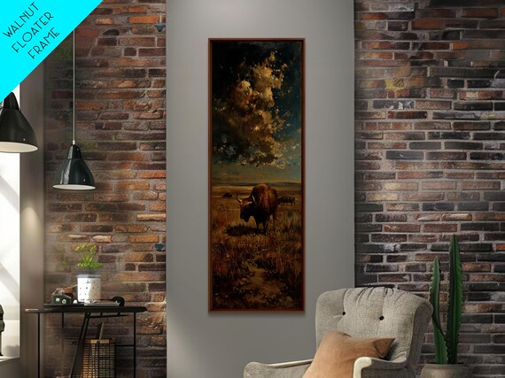 Wild Bison On Golden Prairie Grassland Impasto Dramatic Sky Poster