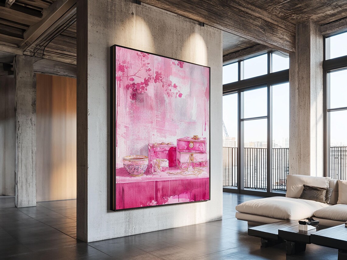 Pink Jewelry Boxes Perfume Bottles Watercolor Vanity Art Wall Poster - Image 5