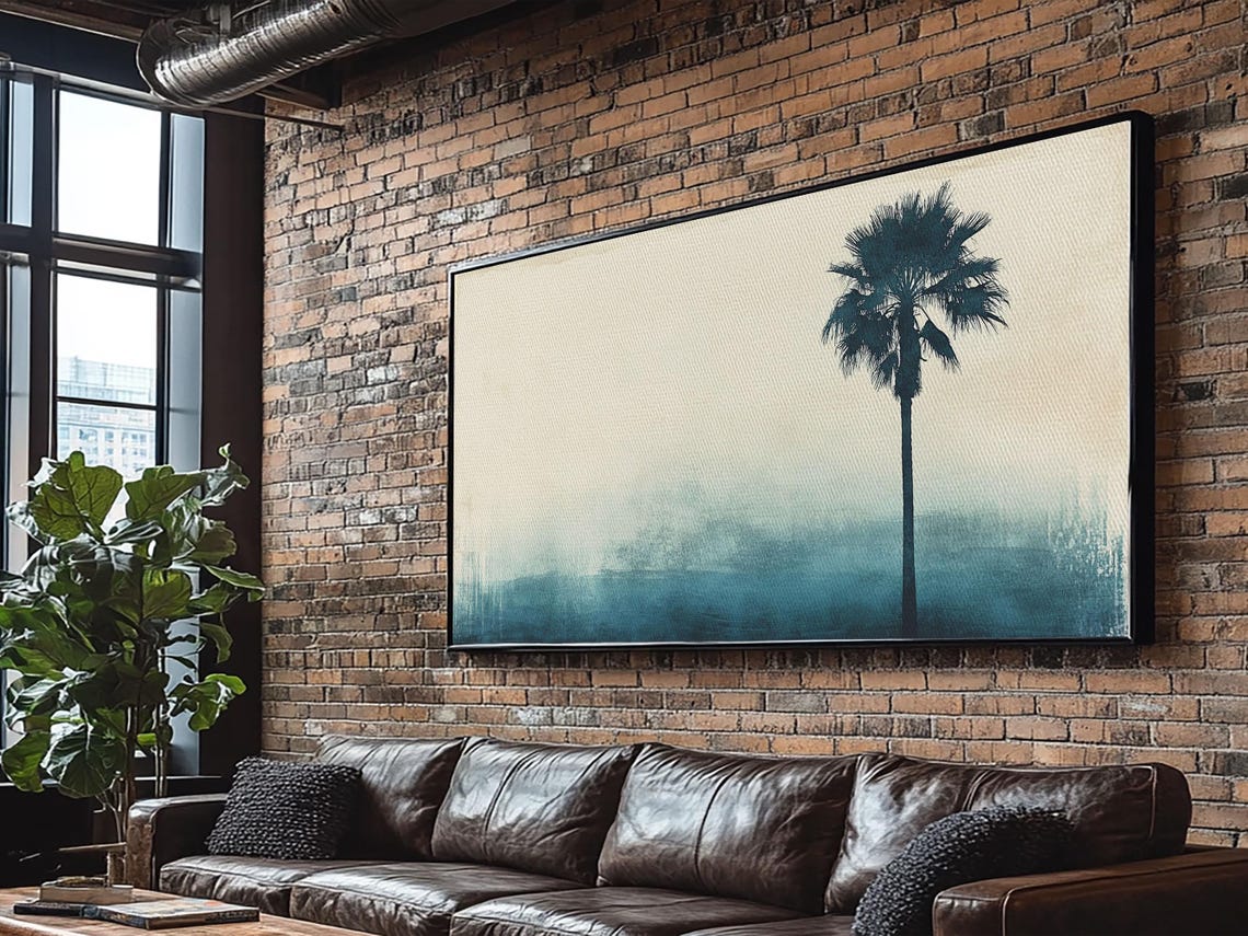 Abstract Palm Tree Nautical Oil Painting Print Ready To Hang - Image 2