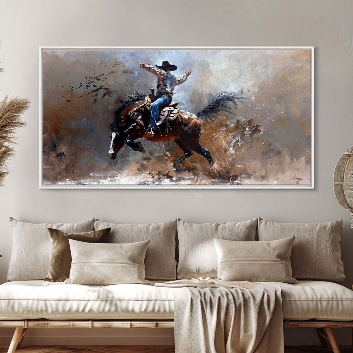 Rodeo Cowboy On Bucking Horse, Farmhouse Art Print - Image 3