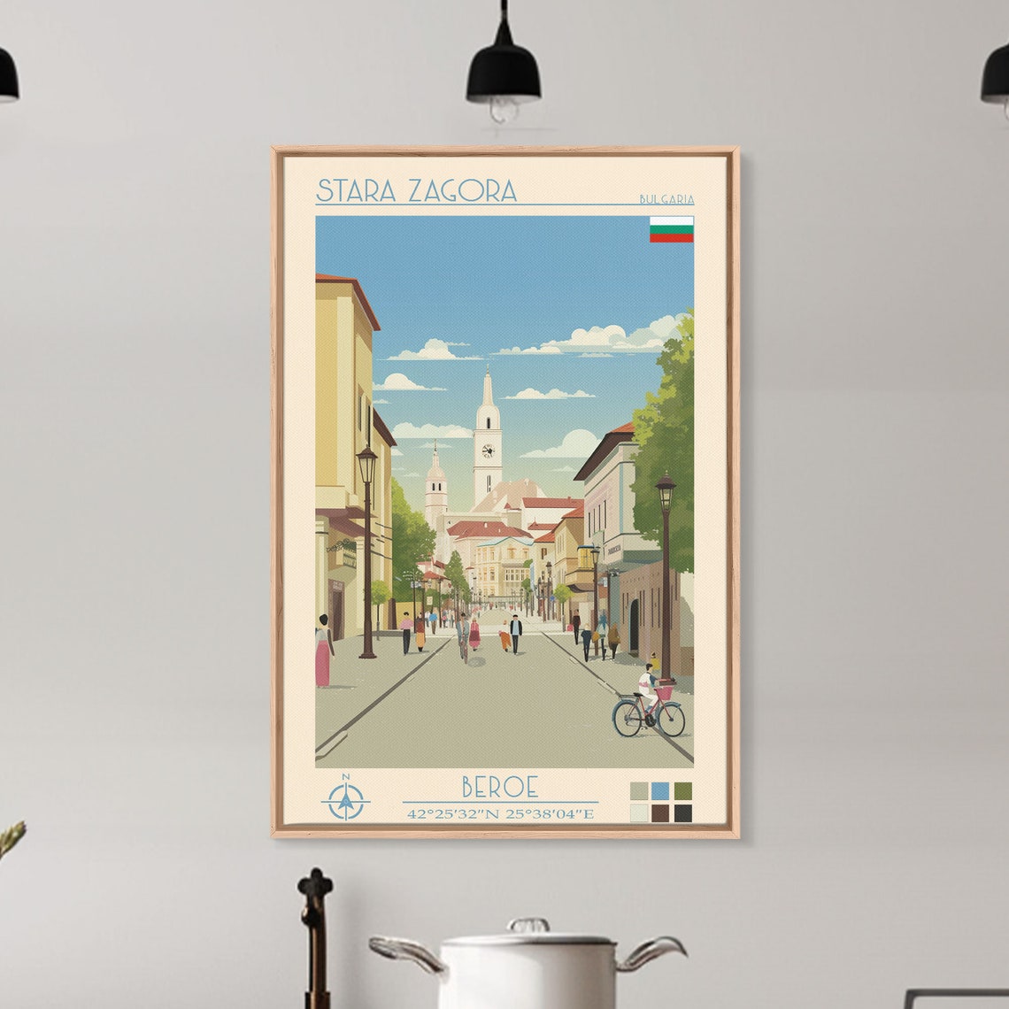 Stara Zagora Bulgaria Old Town Street Clock Tower View Travel Poster - Image 2