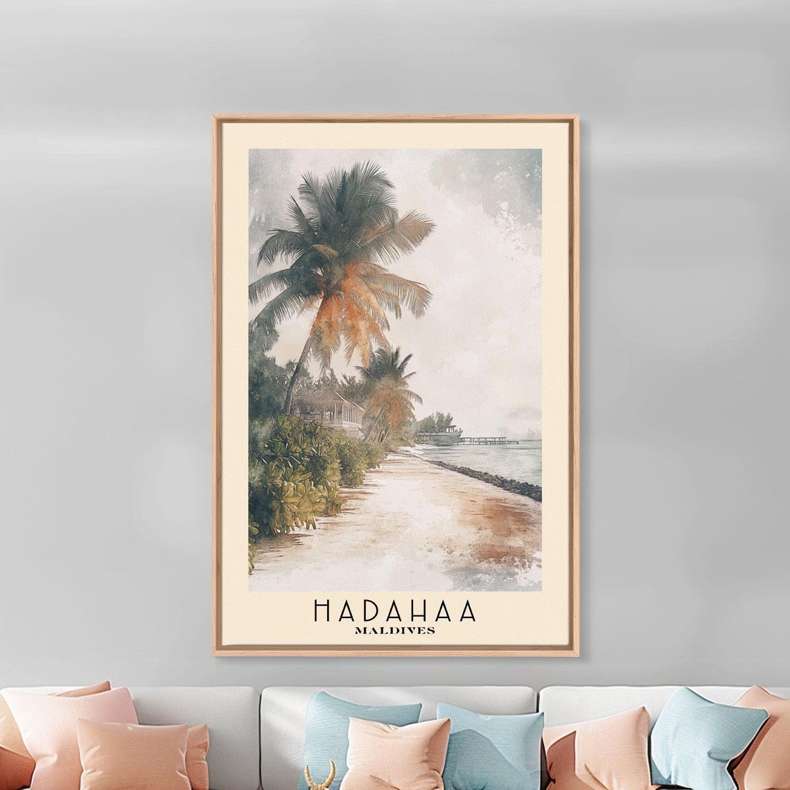 Hadahaa Maldives Palm Beach Path Island Watercolor Tropical Poster - Image 3