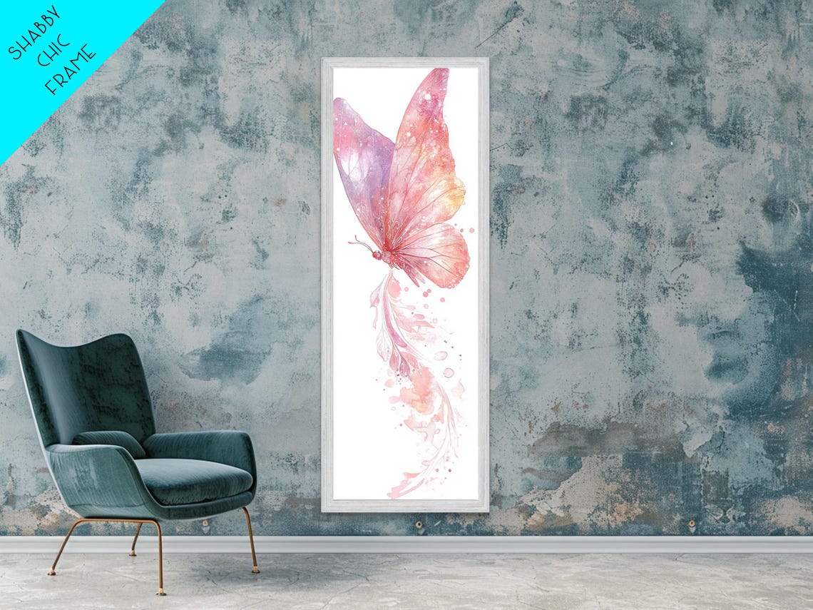 Pink Butterfly Watercolor Feathery Trail Whimsical Flight Wall Art - Image 6