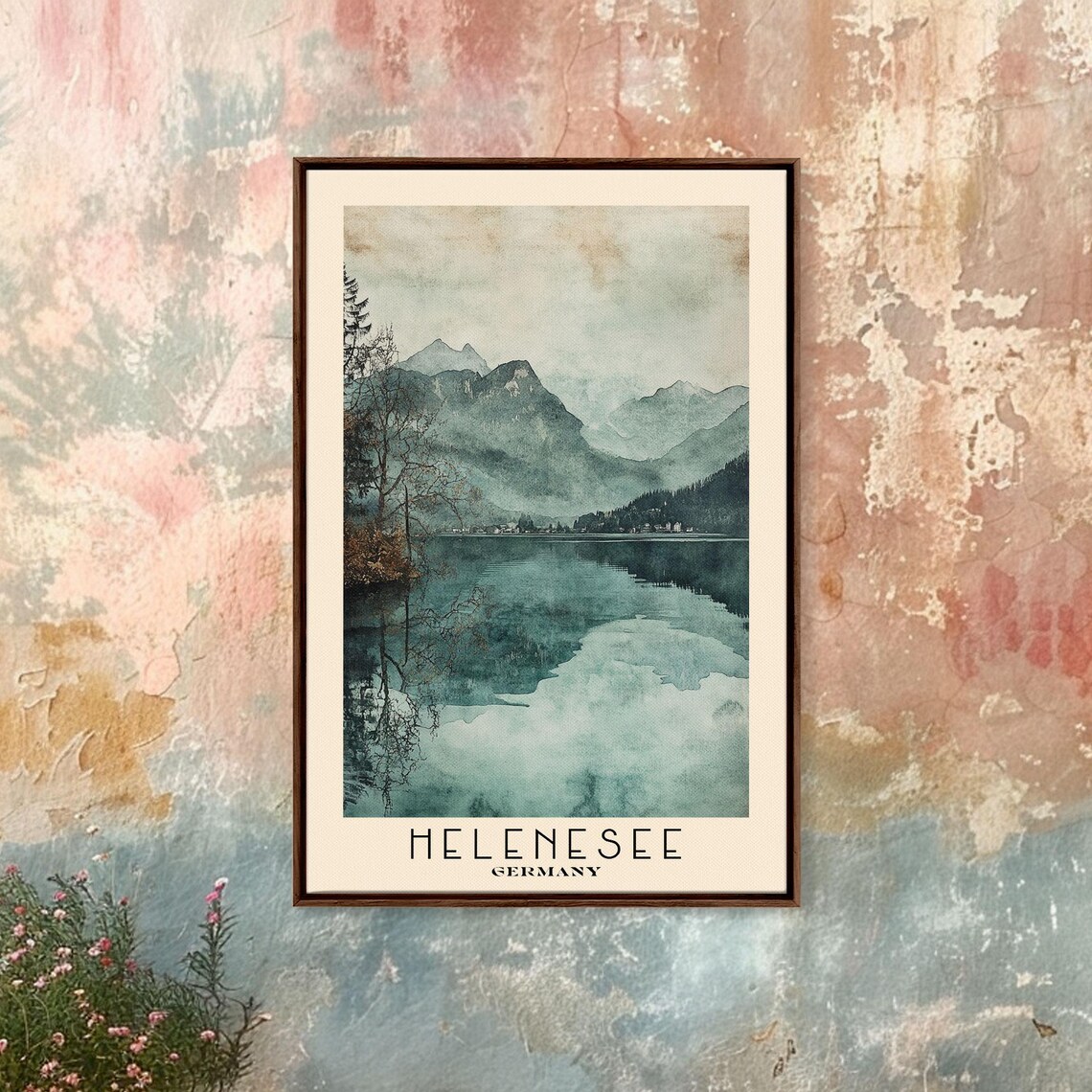 Helenesee Germany Misty Mountain Lake Pine Reflection Watercolor Poster - Image 4